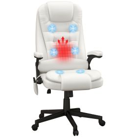 HOMCOM High Back Vibration Massage Office Chair with 6 Vibration Points, Heated Reclining PU Leather Computer Chair with Armrest and Remote, Whit