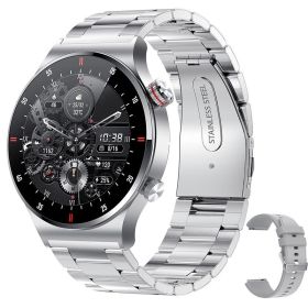 QW33 Smart Watch Heart Rate Blood Pressure Blood Oxygen Controlled By Music Photo Step Counting Bluetooth Calling Smart Watch (Color: Silver Steel Belt)